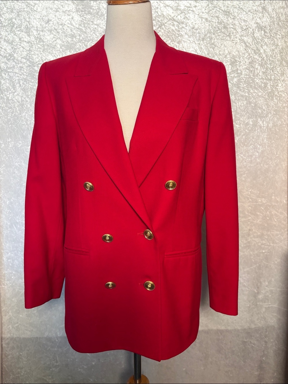 Talbots Red Double breasted Wool Blazer gold tone buttons - 10P Vintage